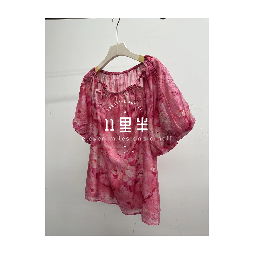 11里半&如懿【桃花衣】夏季轻薄透气时尚系带花色上衣小衫