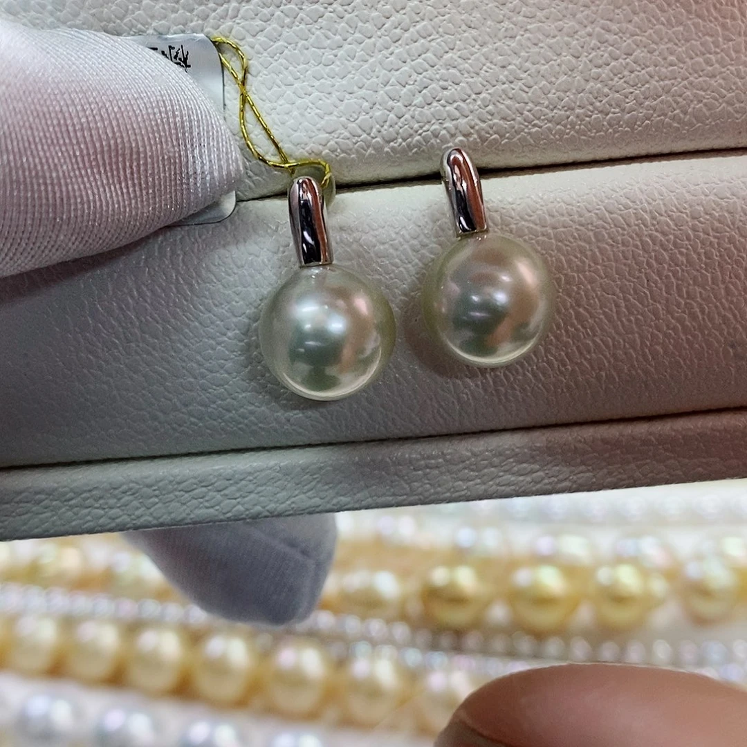 银S925镶嵌耳饰海水珍珠10-11