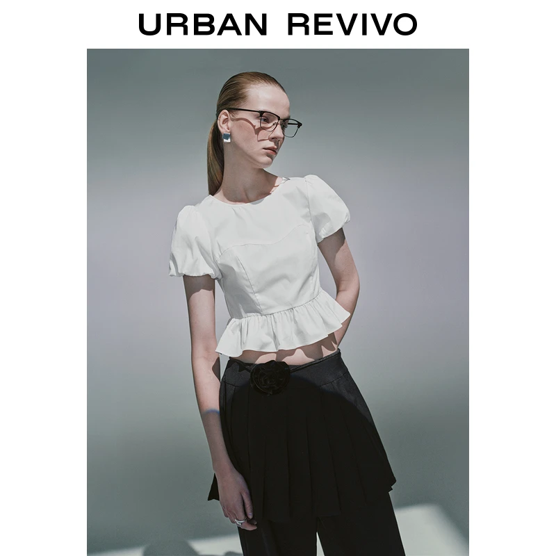 【城市漫游】UR2025夏季新款女装甜美风泡泡袖罩衫衬衫UYY250037