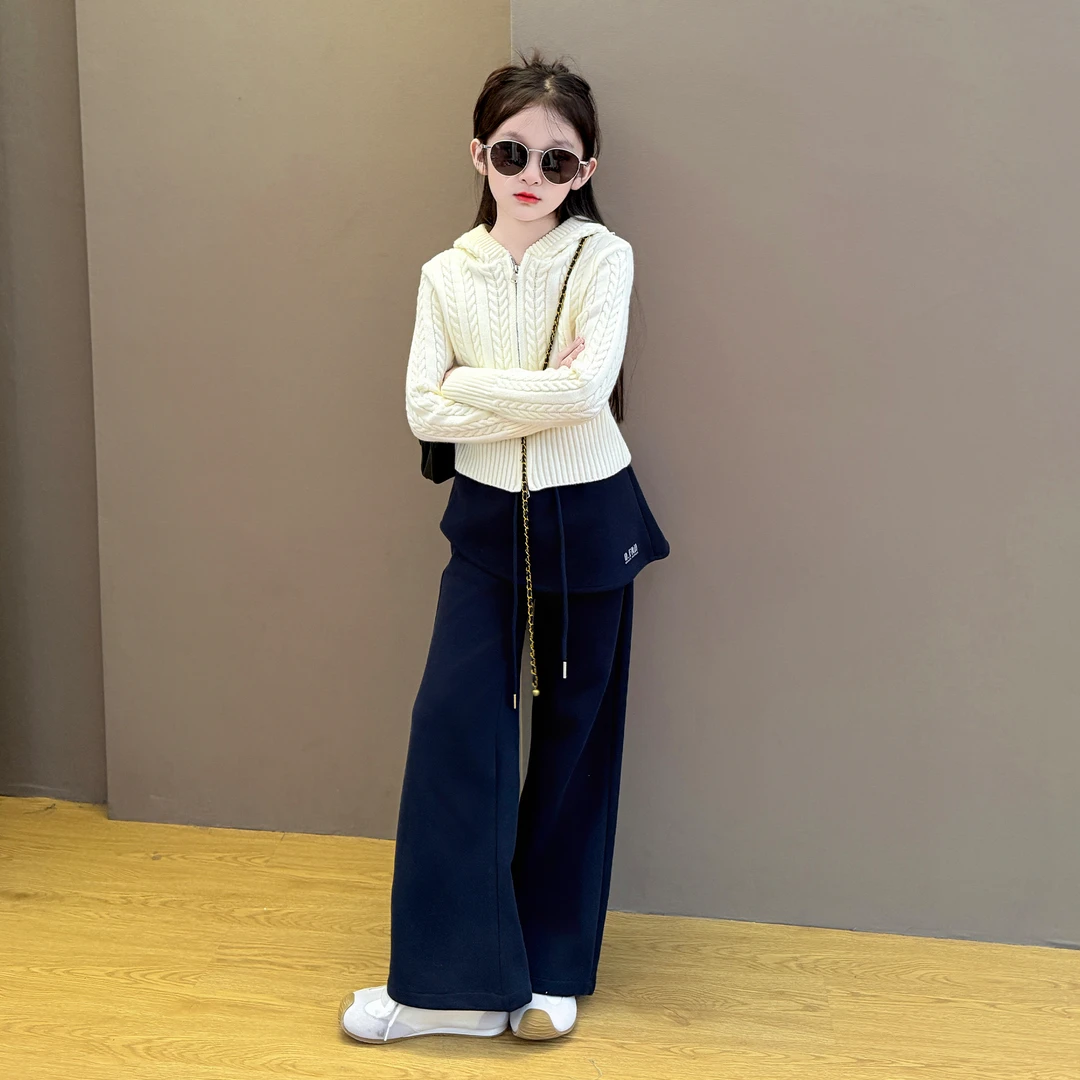 女童2025新款中大童韩版秋冬季休闲开衫时尚毛衣加绒休闲裤套装潮