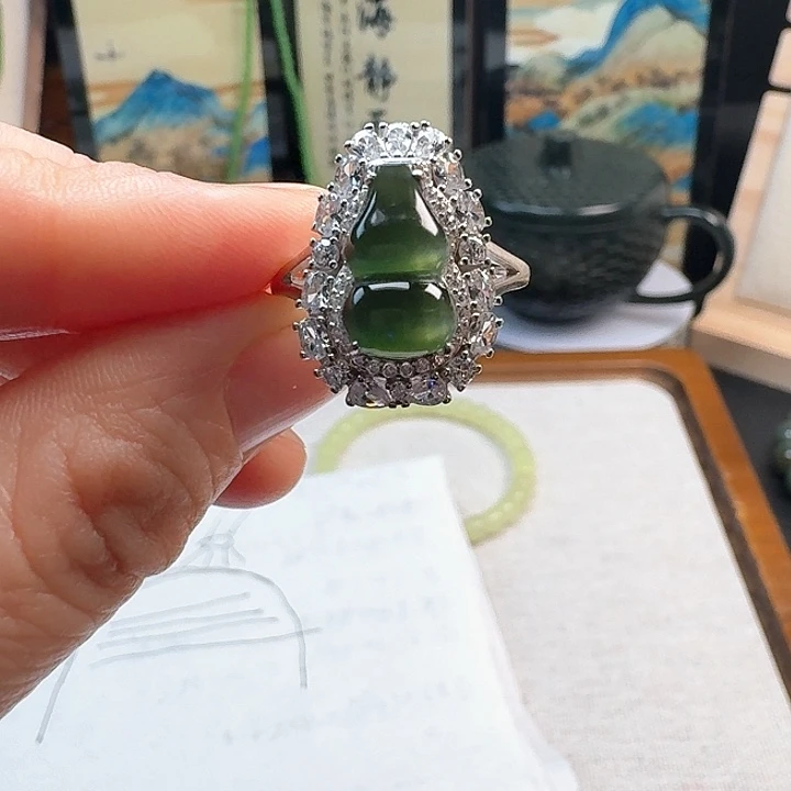 和田玉（碧玉）银S925镶嵌戒指