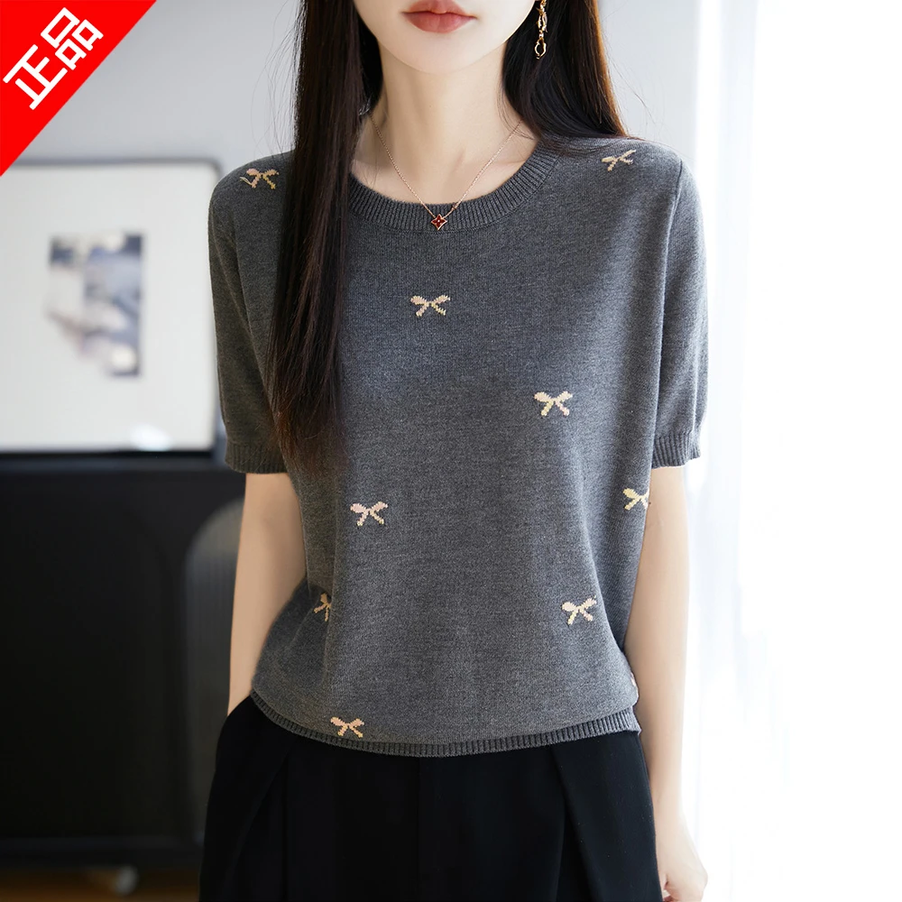 哥弟阿玛施正品2025新款夏季针织衫短袖上衣女熊猫薄款时尚百搭