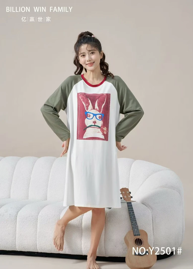 福利款可爱卡通印花睡裙女短袖宽松舒适家居服