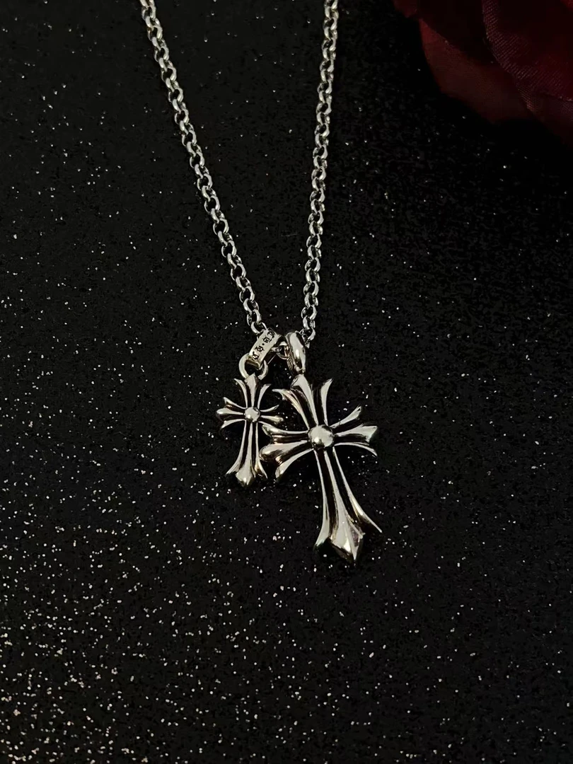 铜合金项链 无钻双十字架项链