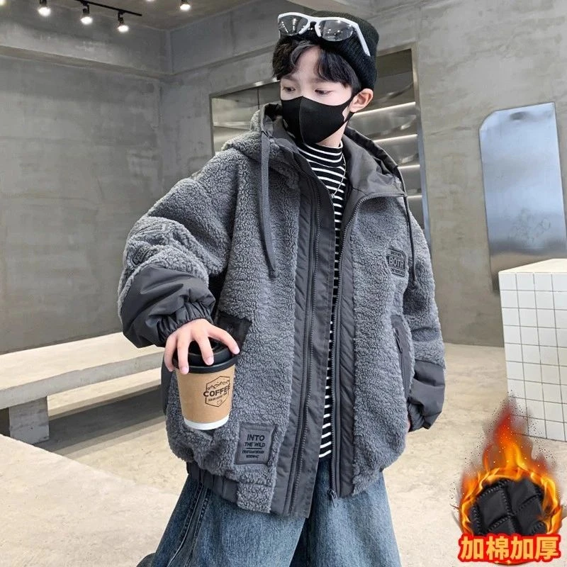 男童冬装夹棉外套2025秋冬新款摇粒绒男孩中大儿童加厚羊羔绒冬季