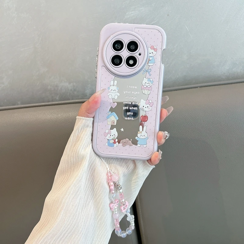 适用一加13手机壳带镜面全包防摔手绳波点兔子少女新款镜子保护套