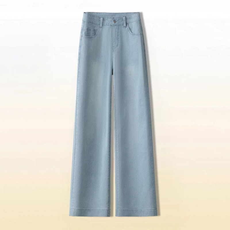 冰川蓝夏季薄款八分直筒牛仔裤女2025新款高腰小个子窄版阔腿裤子