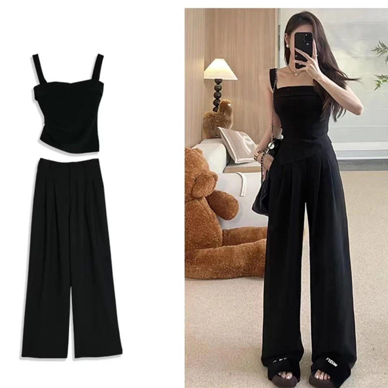 新款夏季搭配一整套夏天多巴胺穿搭吊带背心垂感阔腿裤两件套时尚