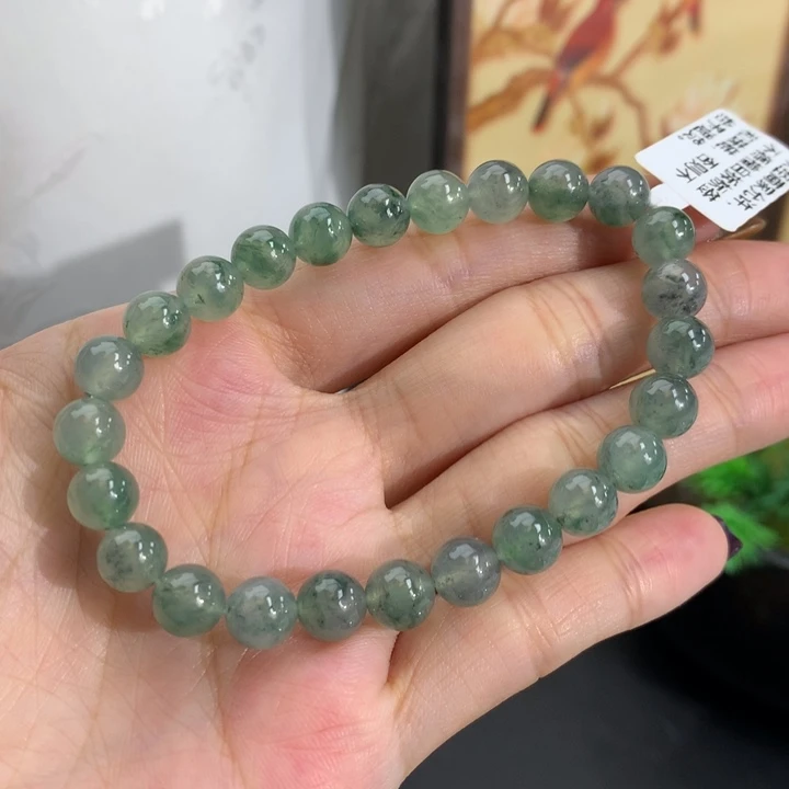 翡翠未镶嵌手串卡7.3冰胶乌鸡飘花手串