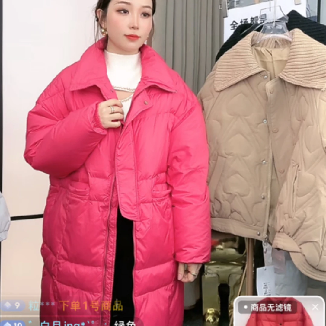 006西瓜红中长款棉衣休闲宽松冬季立领纯色女款