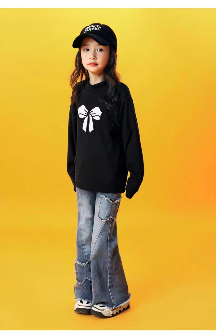 女童中大童春季薄款牛仔大童喇叭裤显瘦高腰裤子洋气微喇韩版