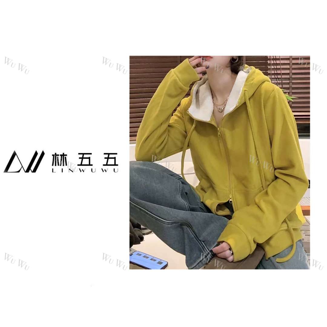 【五五定制】德绒显瘦休闲冬季ins宽松百搭长袖连帽双头拉链开衫T恤