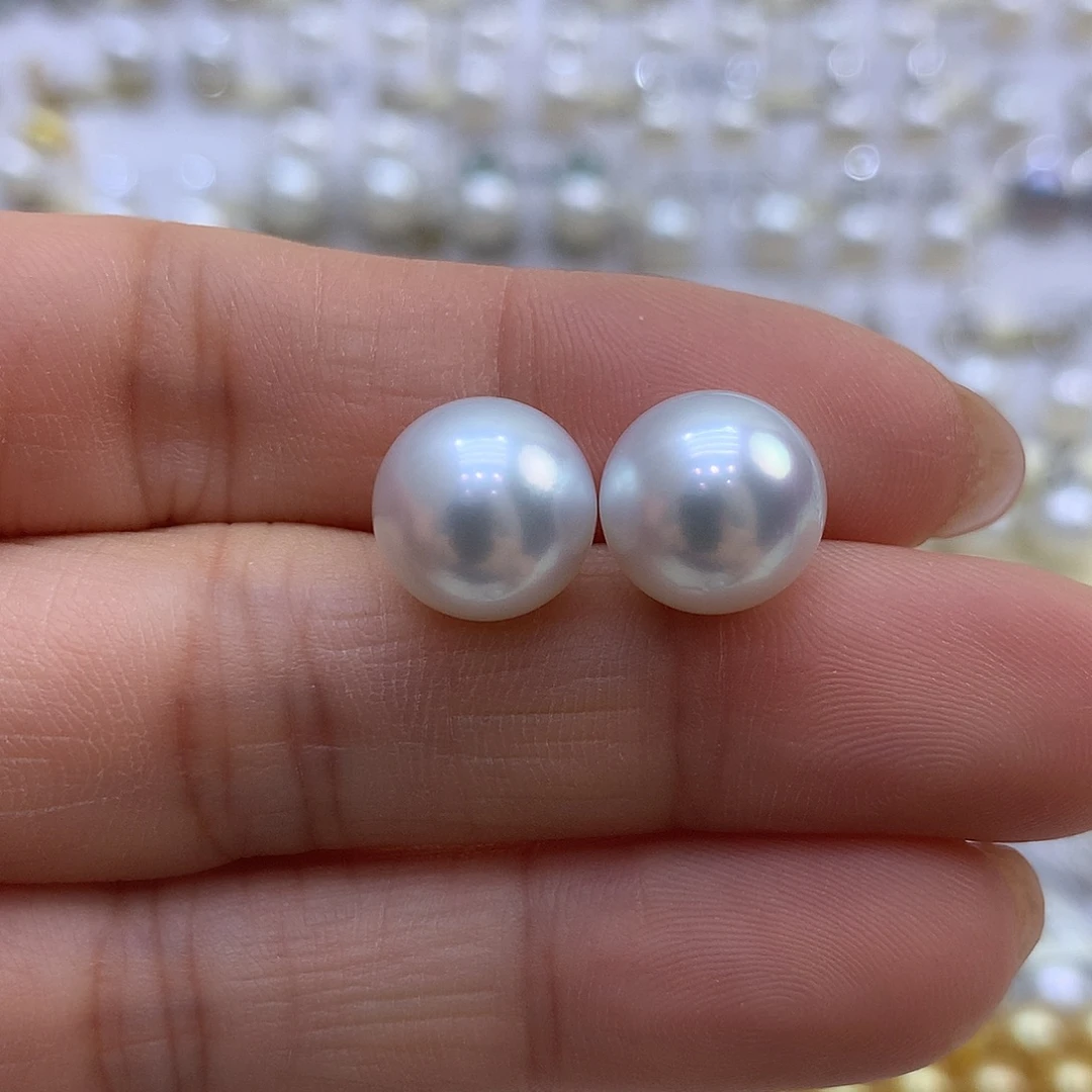 海水珍珠18K金镶嵌耳饰11-12mm澳白正圆