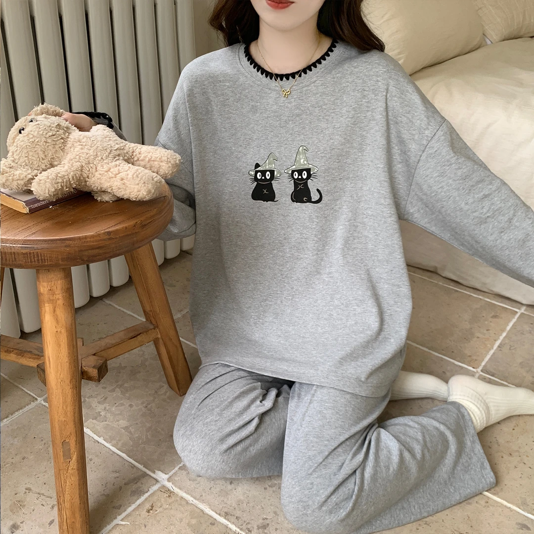 韩版女士睡衣秋冬款网红爆款ins休闲大码长袖长裤可外穿家居服春