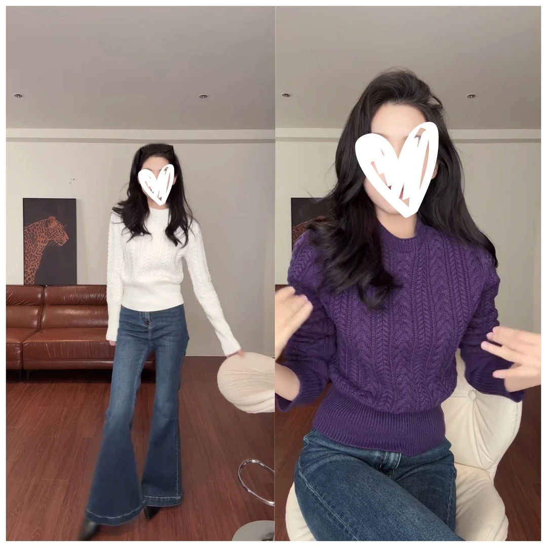 秋冬百搭麻花小立领时尚显瘦收腰休闲厚款毛针织衫C6522