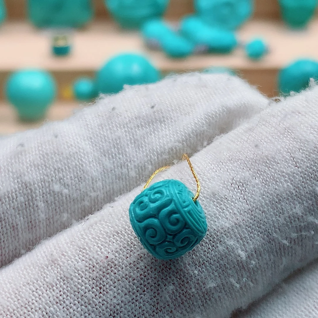 绿松石未镶嵌回纹珠