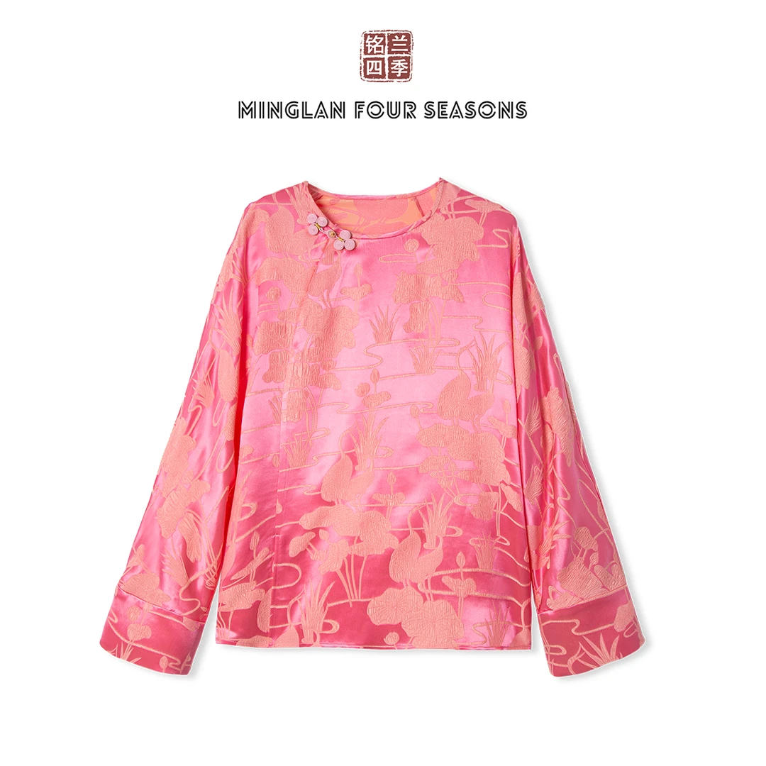 新中式真丝冠乐绉上衣女2025春夏新款大幂幂同款国风衬衫