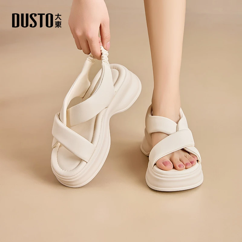 大东厚底凉鞋女坡跟2025新款松糕鞋小个子增高女鞋休闲沙滩鞋0158