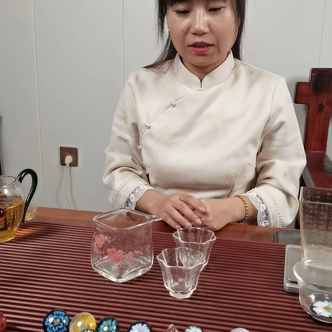 手柄款高硼硅玻璃暗香疏影锤纹小四方公杯配两支小杯