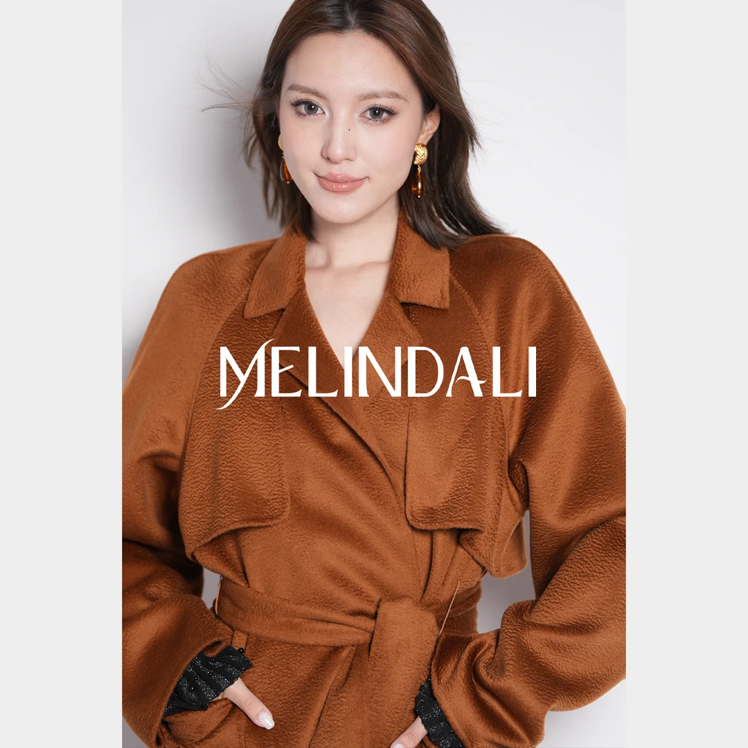 Melinda Li【焦糖海盐】法式优雅通勤风绵羊毛水波纹双面呢长款大衣