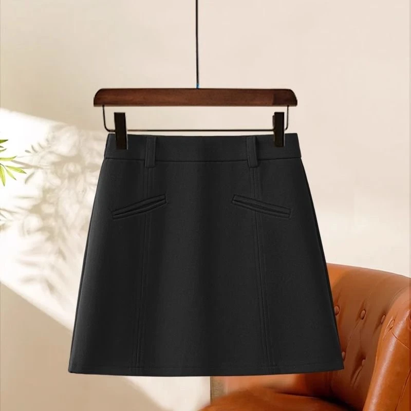 【华尔兹】早秋气质高腰侧拉链简约纯色时尚百搭A字显瘦半身裙