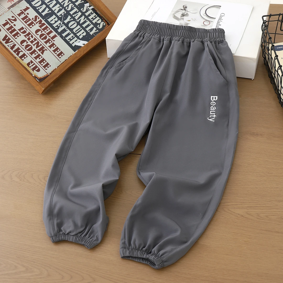 学生夏季冰丝速干裤儿童休闲运动裤中大童轻薄透气刺绣款防蚊裤