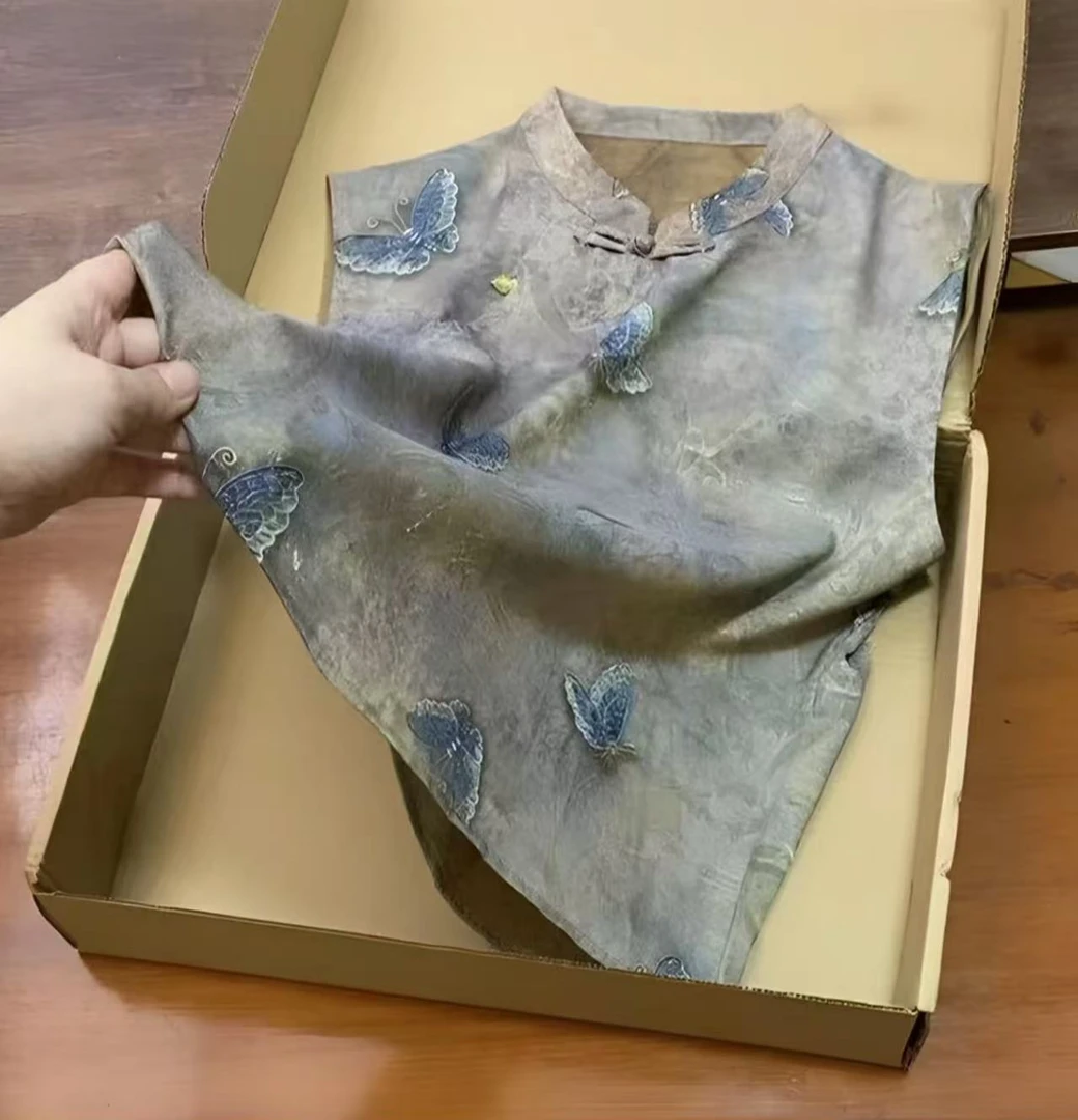 【素锦】新款无袖圆领立领常规款薄款斜襟上衣双面女士夏季时尚百搭