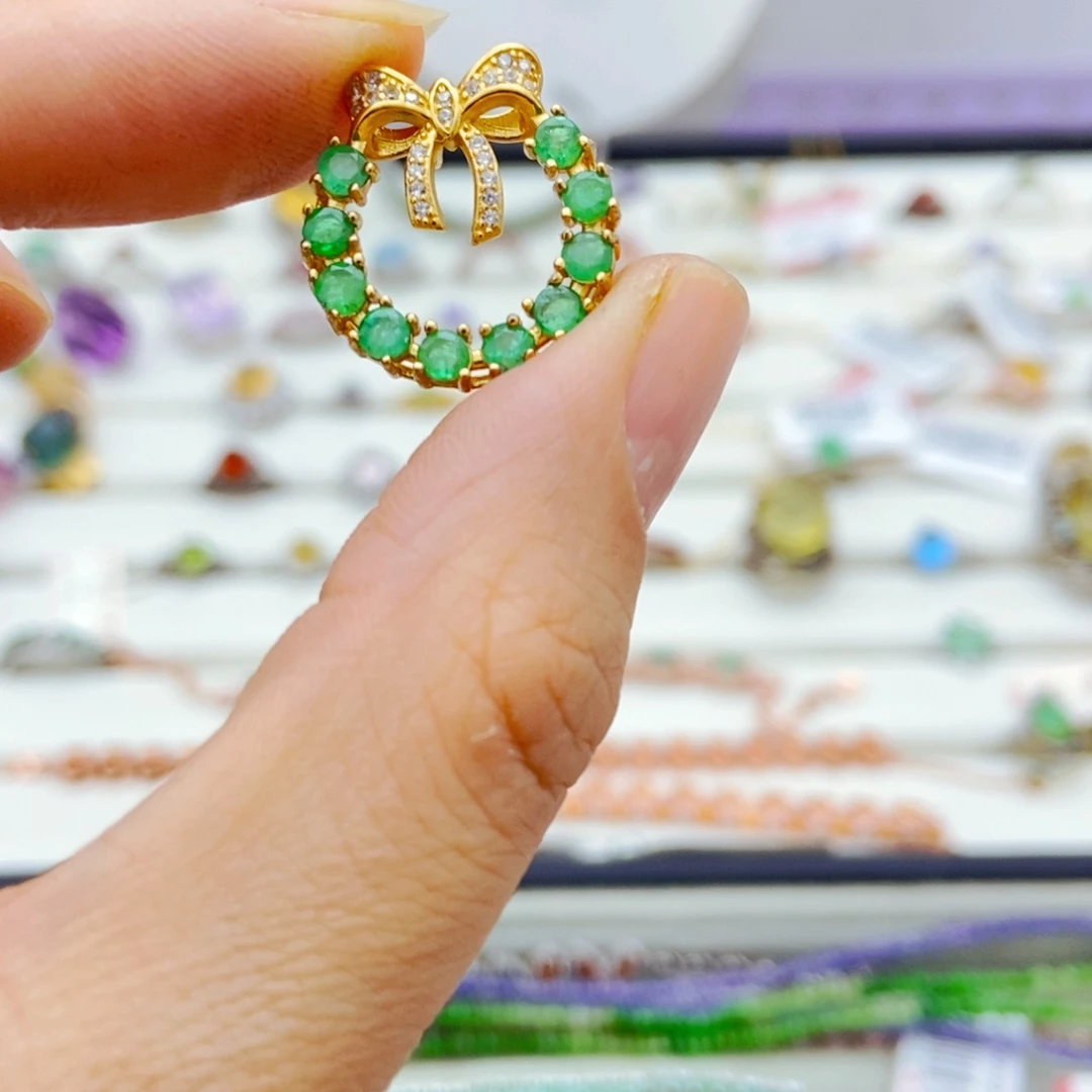 吊坠(赠链)银S925镶嵌祖母绿