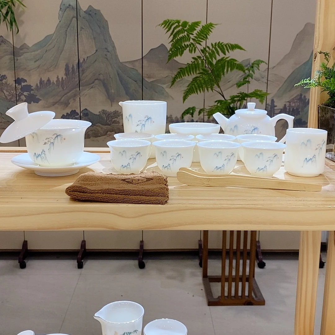 【墨城】羊脂玉瓷高山流水16头