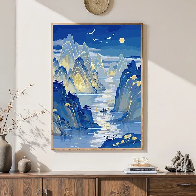 【Trace·寻迹】数字油画填色装饰画实木手工diy生日礼物 《月夜听山》
