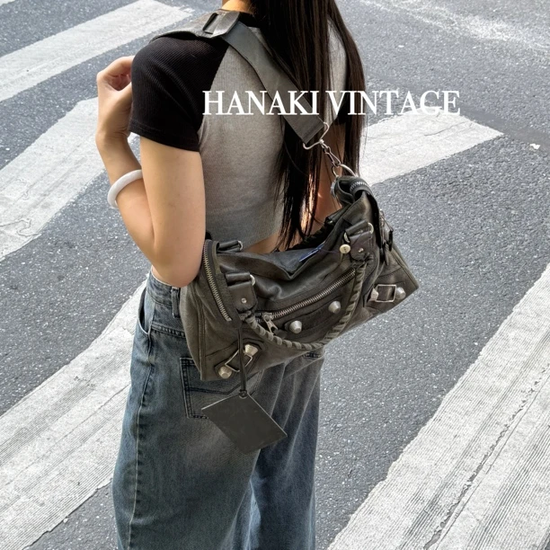 95新 Balenciaga/巴黎世家 花绮中古/水泥灰银钉中号city机车