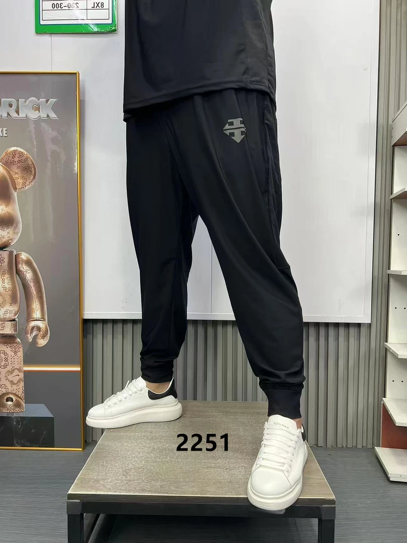 胖哥大码男士夏季百搭高弹冰丝拼接网眼小脚裤2251