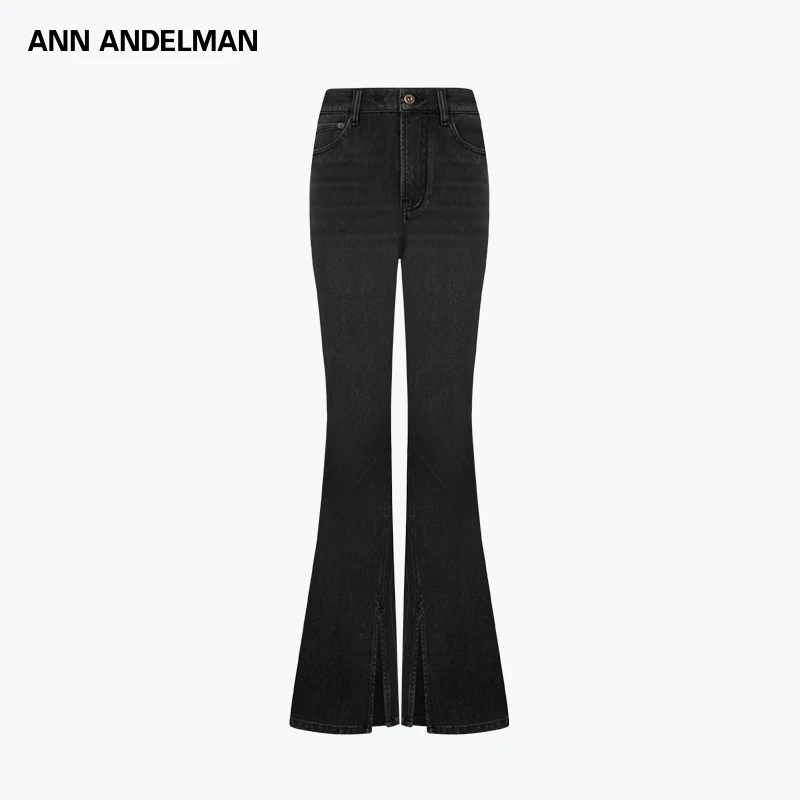 ANN ANDELMAN 25秋冬 时尚设计百搭修身微喇水洗黑牛仔裤