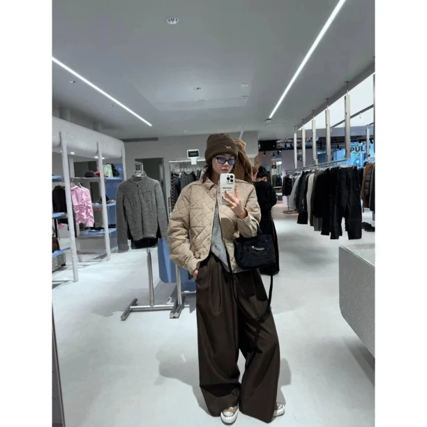 混纺收褶宽松西装休闲裤体制内通勤利落阔腿裤