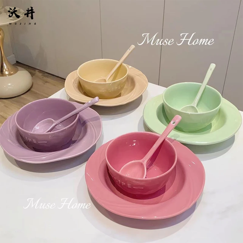 【多巴胺3件套】沃井陶瓷釉下彩工艺高颜值家用面碗米饭碗组合