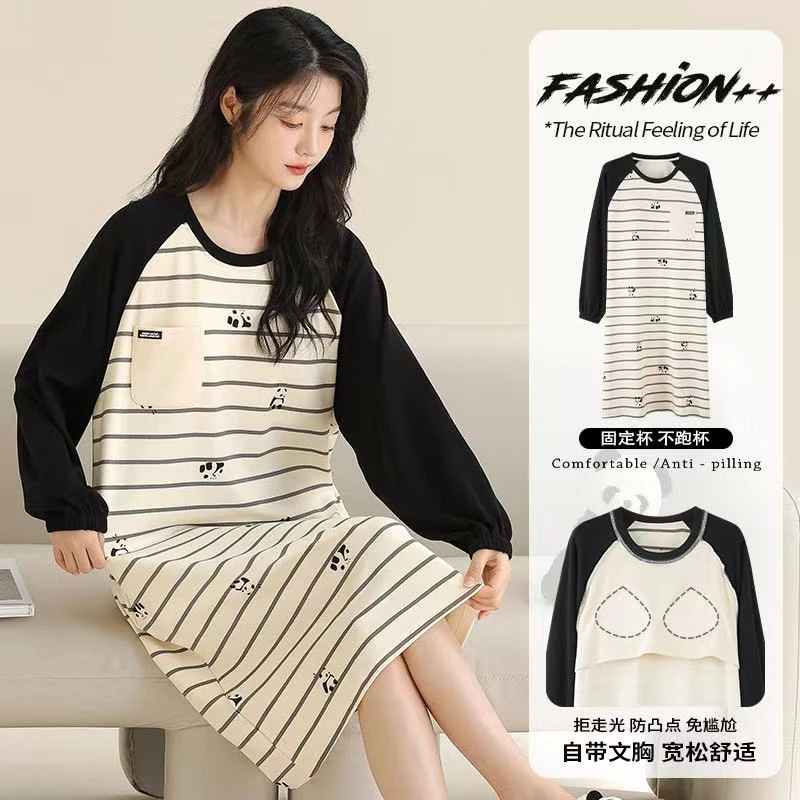 帕兰朵2025秋季中长款连衣裙透气长袖卡通动漫大码裙子韩版睡裙