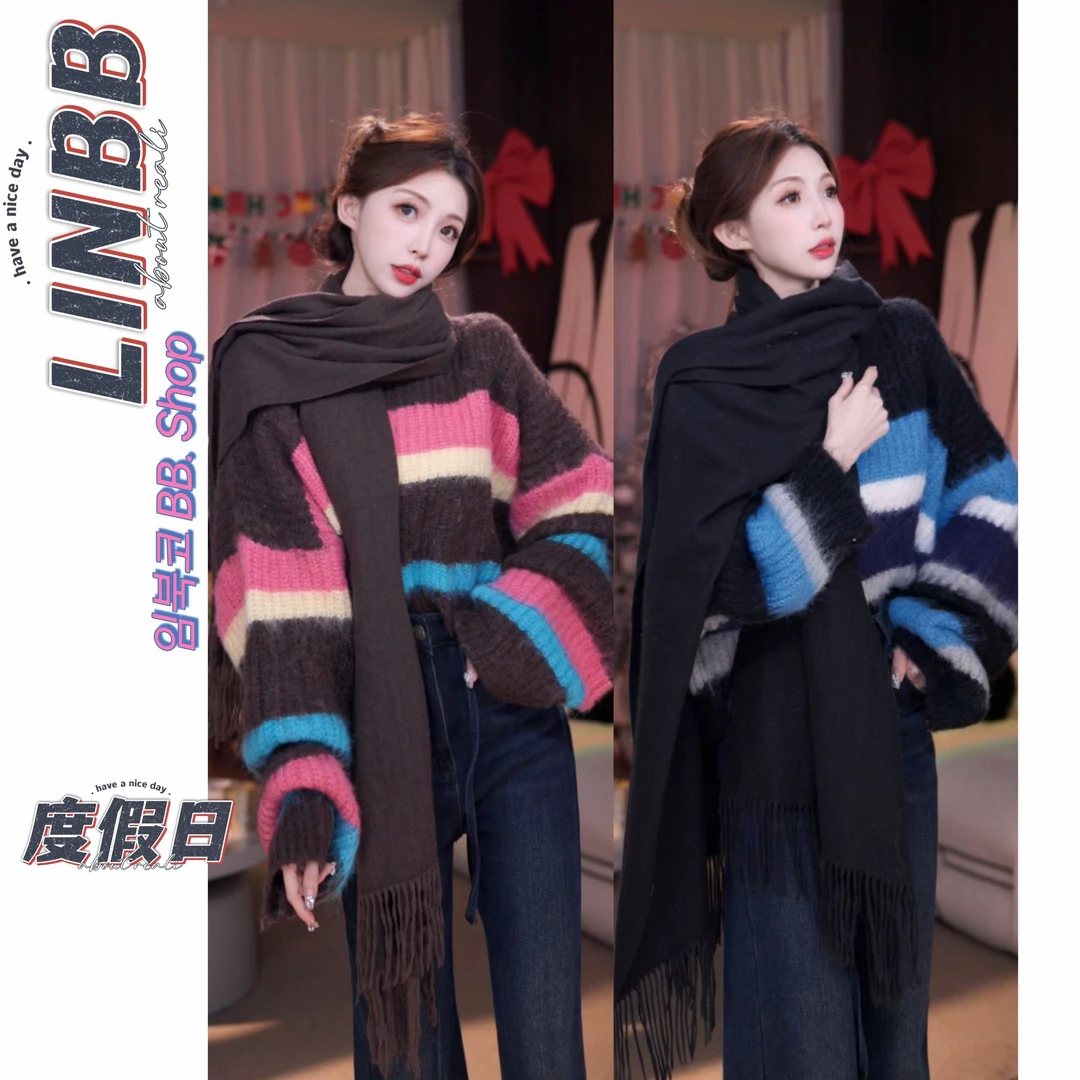 林北鼻-【度假日】韩系高级条纹显瘦百搭毛衣