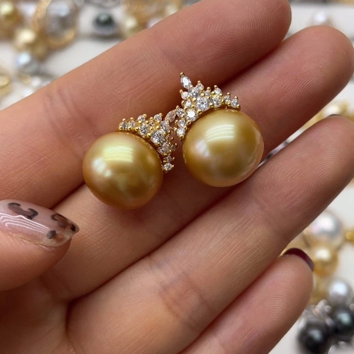 海水珍珠耳饰银S925镶嵌