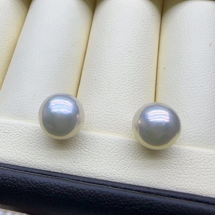摆件淡水珍珠未镶嵌镜面光耳钉9-10mm