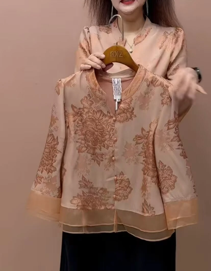 中老年女装夏季时尚中式开衫上衣中年人夏天衣服妈妈装衬衫