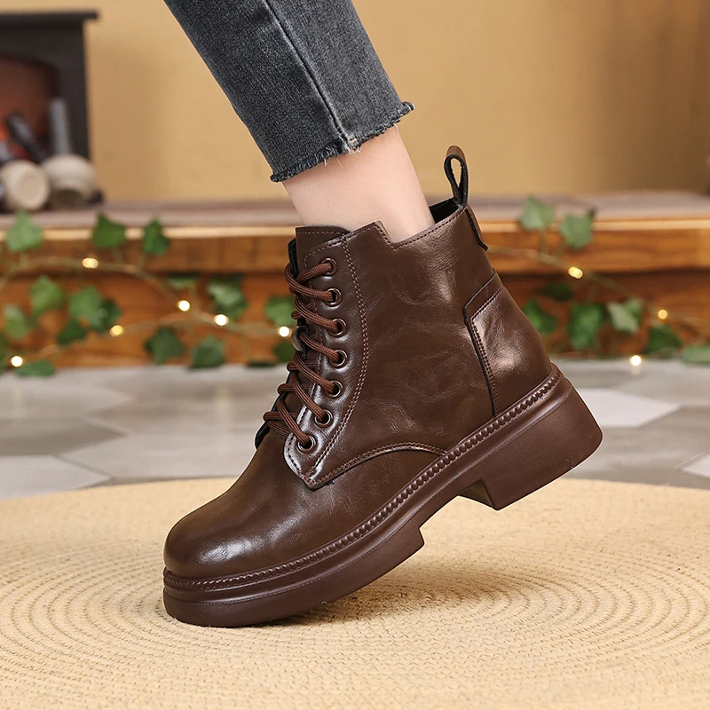 百搭2025秋季新款厚底马丁靴女透气加绒短靴女鞋增高短靴9883