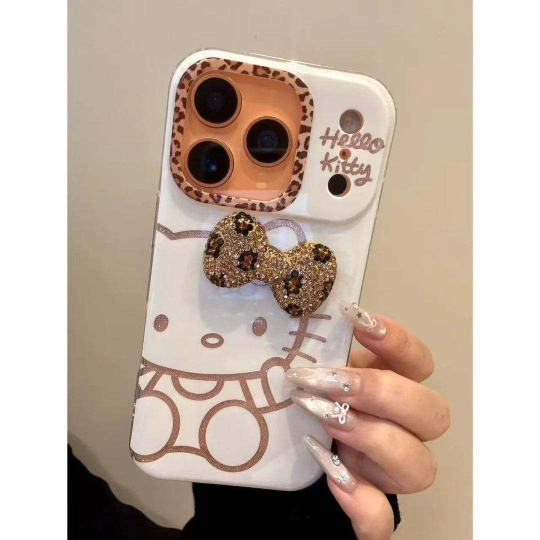 韩系可爱闪粉线条豹纹蝴蝶结猫咪适用iphone17pro16手机壳15/14