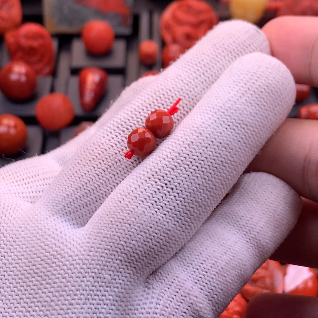 南红玛瑙未镶嵌川料原矿满色满肉无相老型对珠7mm