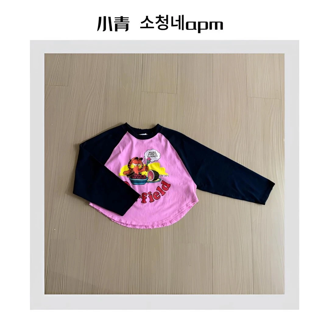 韩国东大门 公鸡/吃大餐加菲猫弧边插肩袖T恤