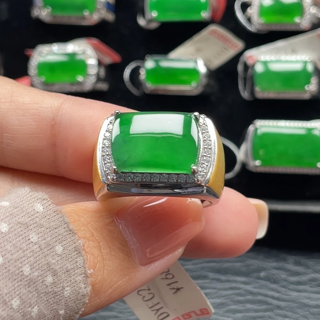 翡翠银S925镶嵌戒指天然A货翡翠没运费险2694