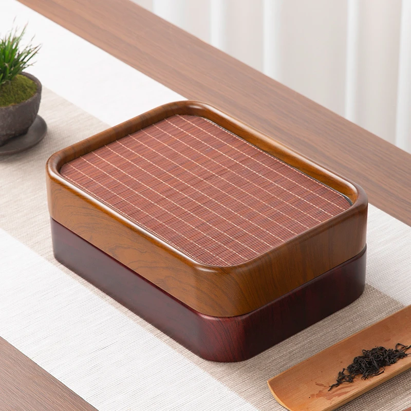 日式长方形干湿分离竹制茶盘家用办公室沥水干泡小茶台