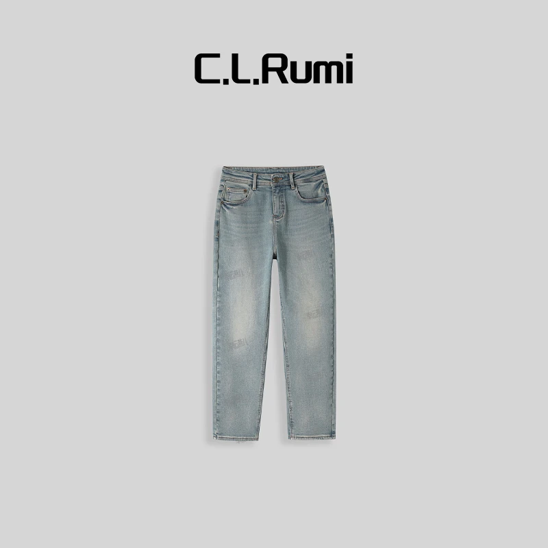 【Rumi女装】“修容牛仔”加厚百搭直筒加绒烟管牛仔裤6440kz