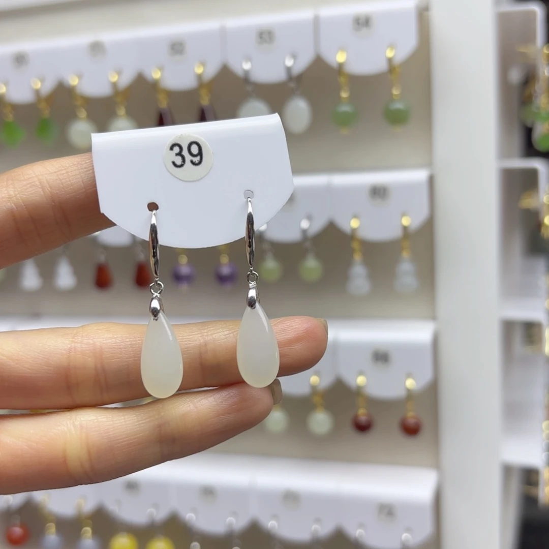 银S925镶嵌和田玉耳饰