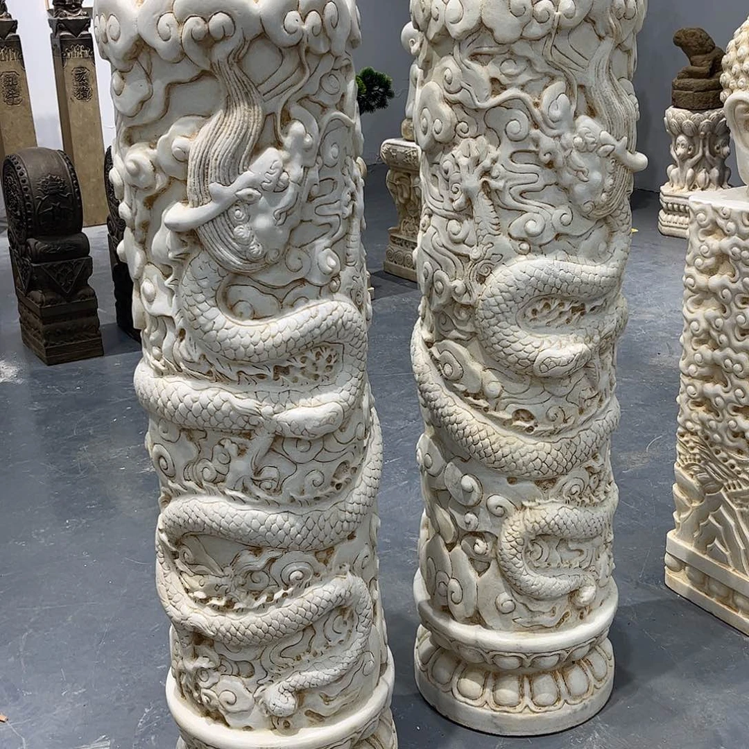天***者石材一对汉白玉龙柱一对高1米