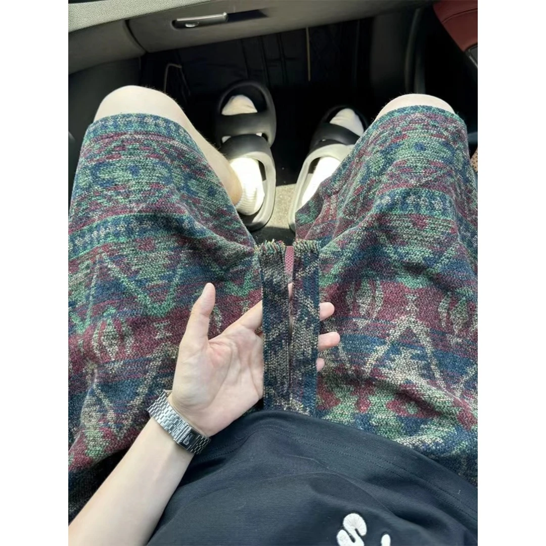 特大码300斤针织脏脏风短裤男女夏季民族针秋季男校园风针织卫裤